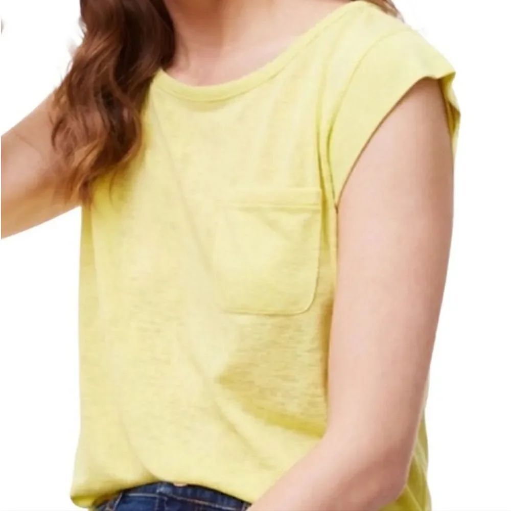 Loft Ann Taylor Yellow Stripe Cap Sleeve Pullover Top